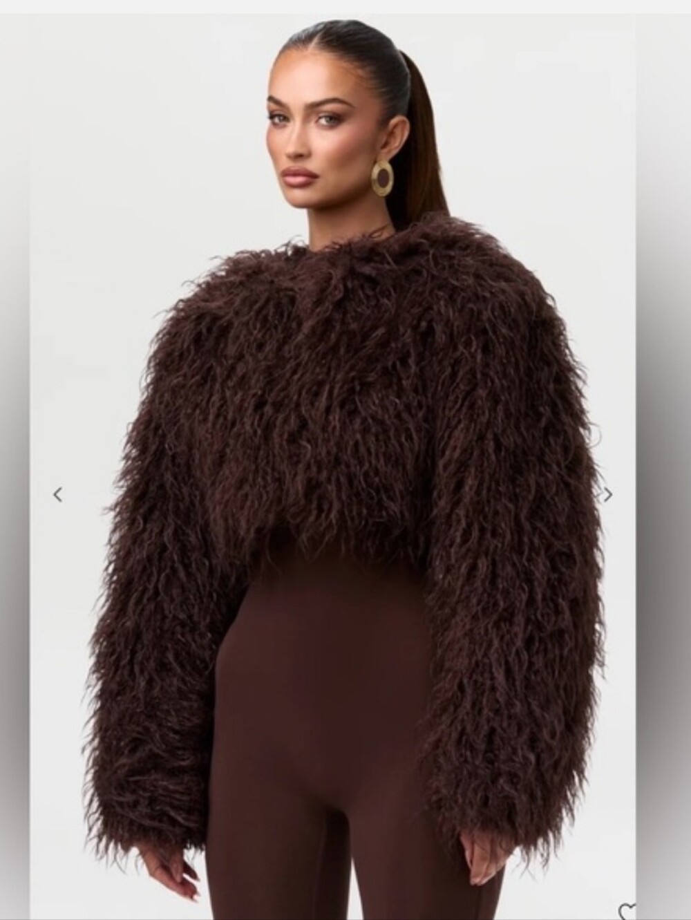 Naked Wardrobe Mongolian Faux Fur Jacket In Dark Chocolate L NWT